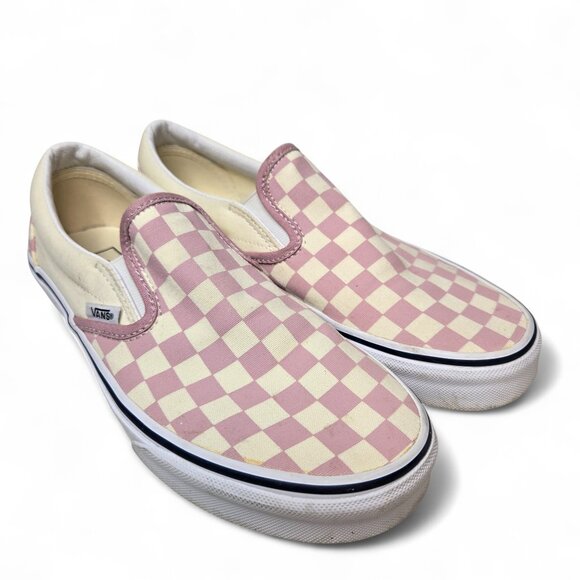 Vans Shoes - Vans Checkerboard Canvas Slip On Unisex Pink Cream Retro 80s Surf Style W8.5 M 7
